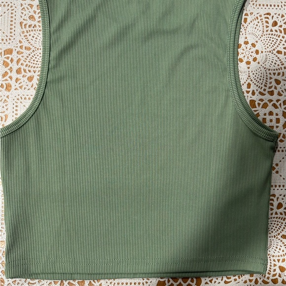 Positivity Starts From Within Olive Green Ribbed Crop Top - Picture 3 of 3